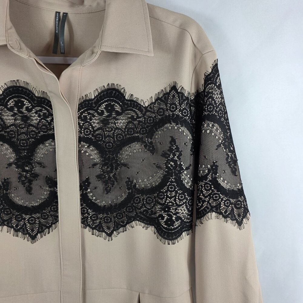 Anthropologie Long Sleeve Beige Playsuit Romper Women's Size Small Lace Accents - Picture 10 of 14